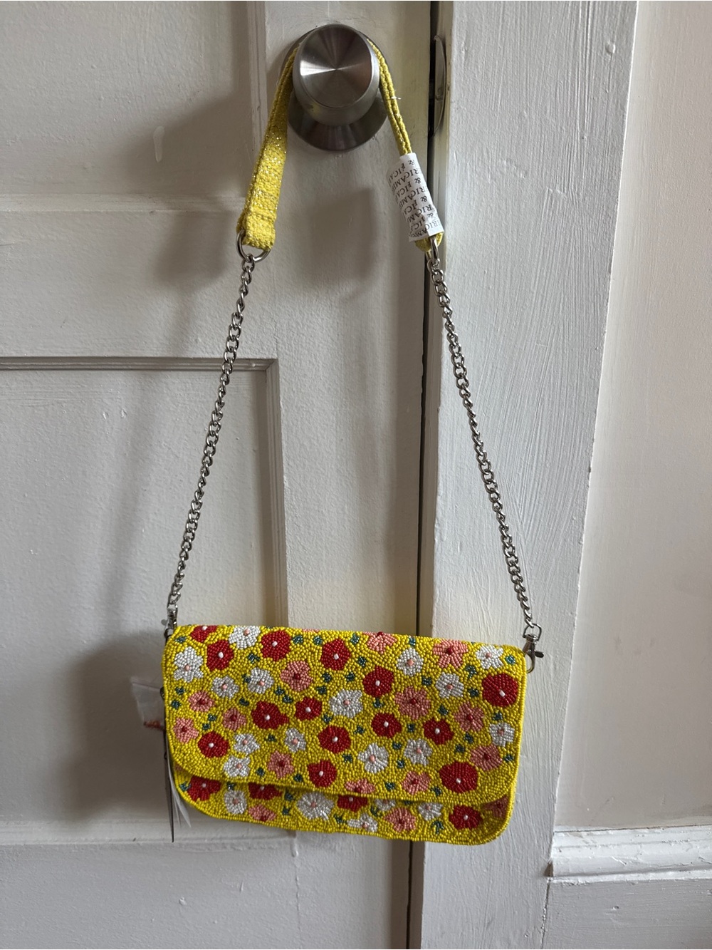 America & Beyond Yellow Floral Beaded Mini Bag